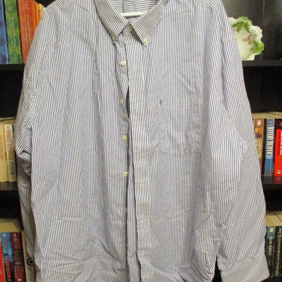 Izod Premium Essentials Men's Big & Tall Blue/White Striped Dress Shirt Sz. 3XL - Picture 1 of 4
